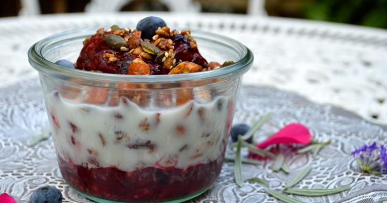 Cinnamon granola with a mixed berry compote