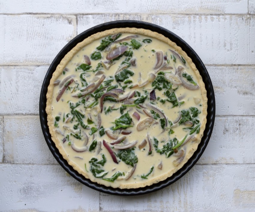 Spinach and Onion Quiche (Gluten free, Dairy free)