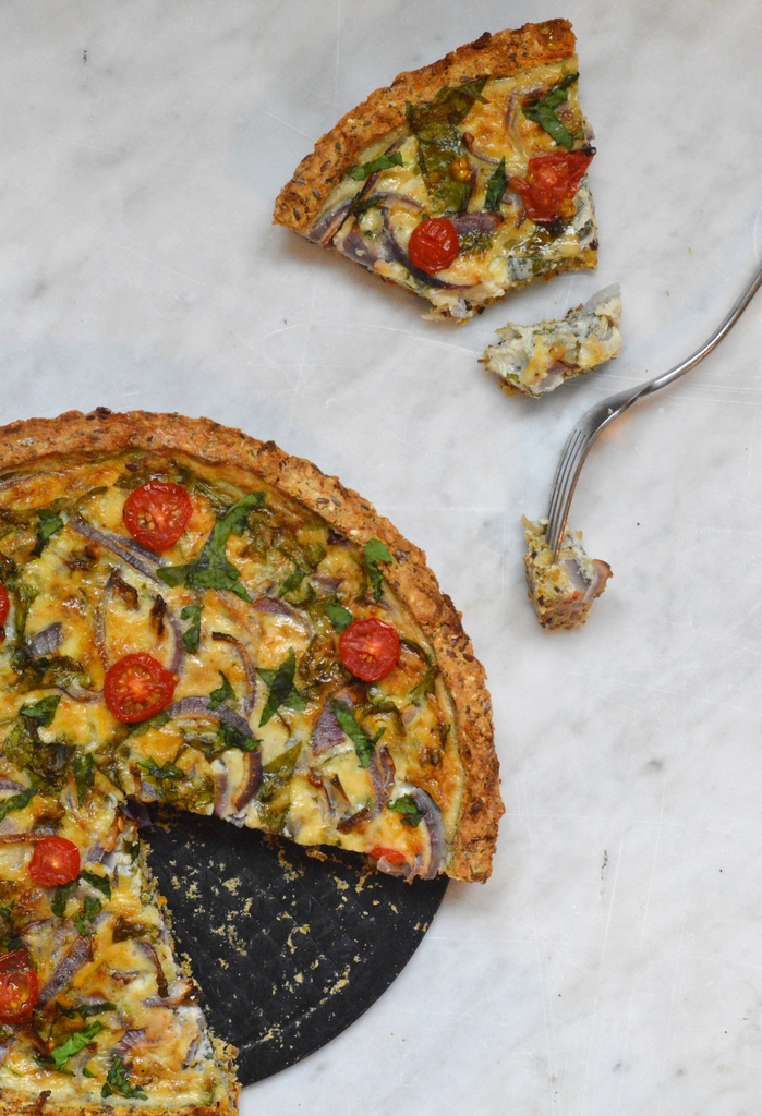 Cheese and onion quiche with a celeriac and fennel crust